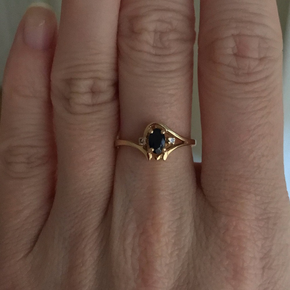 Antique 14K Sapphire Diamond Solid Gold Ring - Picture 6 of 15